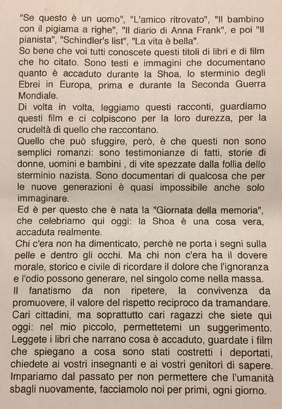 discorso del sindaco